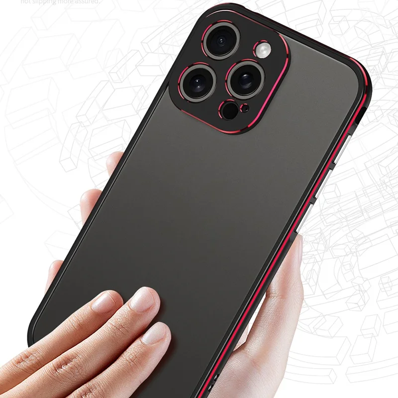 For iPhone 15 Pro Max Case Metal Frame Slim Smart Phone Cover with Camera Lens Guard - Black+Blue
