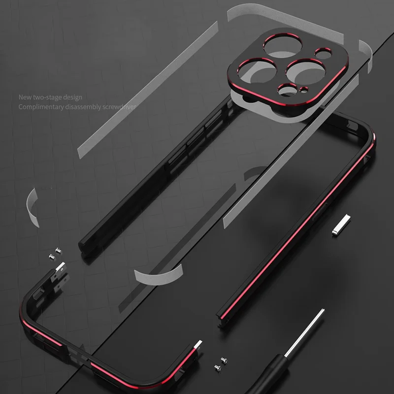For iPhone 15 Pro Max Case Metal Frame Slim Smart Phone Cover with Camera Lens Guard - Black+Blue