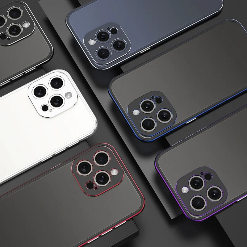 For iPhone 15 Pro Max Case Metal Frame Slim Smart Phone Cover with Camera Lens Guard - Black+Blue