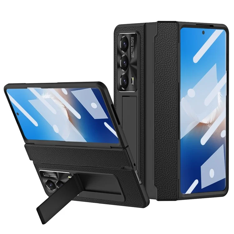Para Honra Mágica Vs2 5G Caso Couro+PC Capa de Telefone com Filme de Vidro Temperado - Preto 