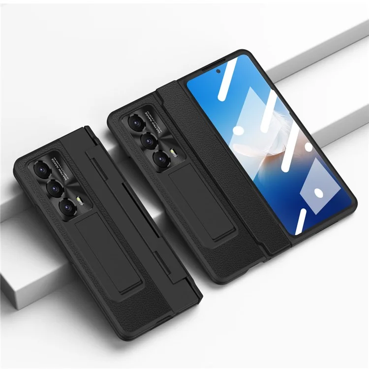 Para Honra Mágica Vs2 5G Caso Couro+PC Capa de Telefone com Filme de Vidro Temperado - Preto 