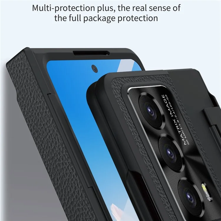 Para Honra Mágica Vs2 5G Caso Couro+PC Capa de Telefone com Filme de Vidro Temperado - Preto 