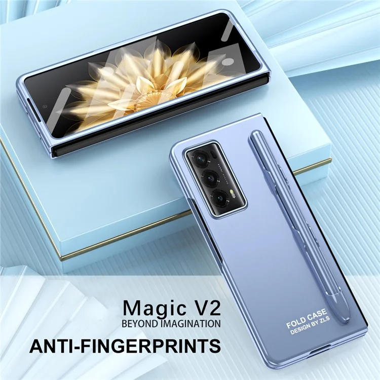 For Honor Magic Vs2 5G Case Matte Phone Cover mit Gehärtetem Glas-Film / Stylus - Blau