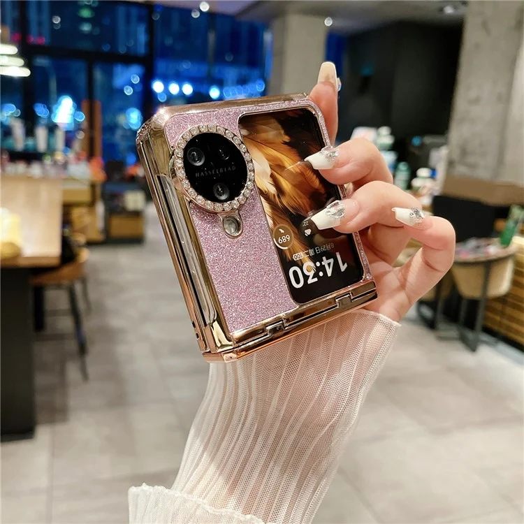 Для Oppo Найти N3 Flip 5G Case pu Leather + PC Glitter Phone Cover - Розовый
