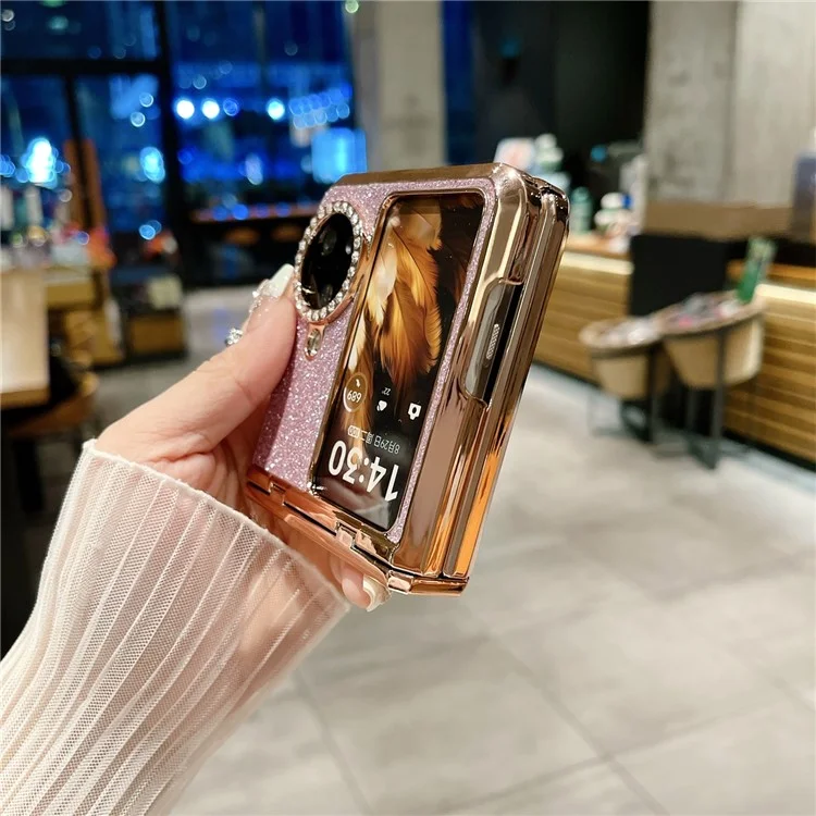 Для Oppo Найти N3 Flip 5G Case pu Leather + PC Glitter Phone Cover - Розовый