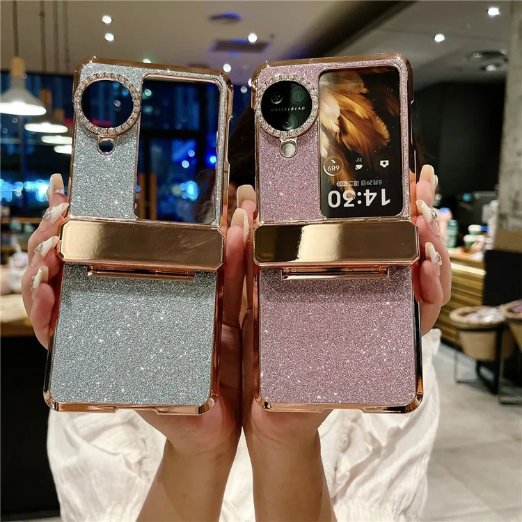 Для Oppo Найти N3 Flip 5G Case pu Leather + PC Glitter Phone Cover - Розовый