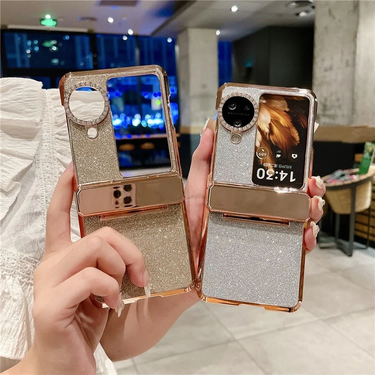 Для Oppo Найти N3 Flip 5G Case pu Leather + PC Glitter Phone Cover - Розовый