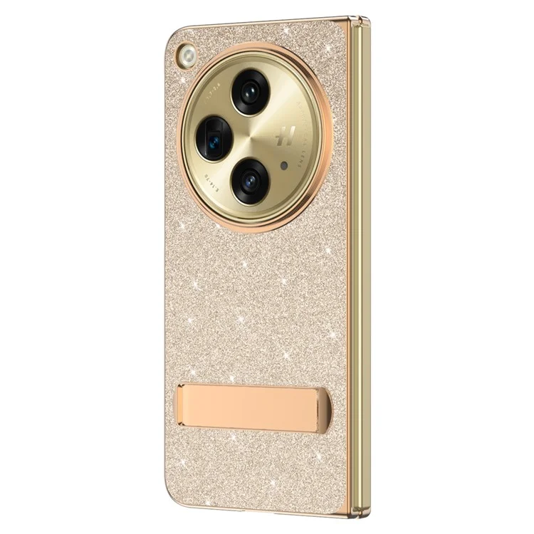 Für OnePlus Open Case Kickstand Glitter PU Leder + PC Faltende Handyhülle - Gold
