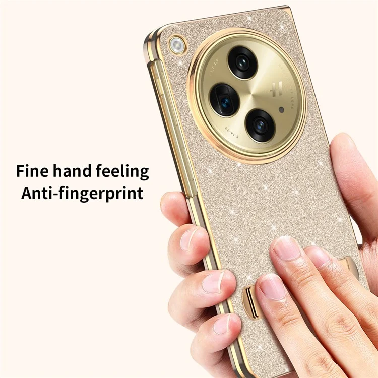 Für OnePlus Open Case Kickstand Glitter PU Leder + PC Faltende Handyhülle - Gold
