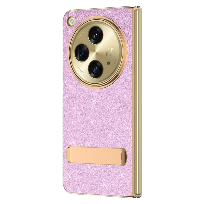 For OnePlus Open Case med standfod, glitrende PU-læder + PC folder telefon dæksel - Pink