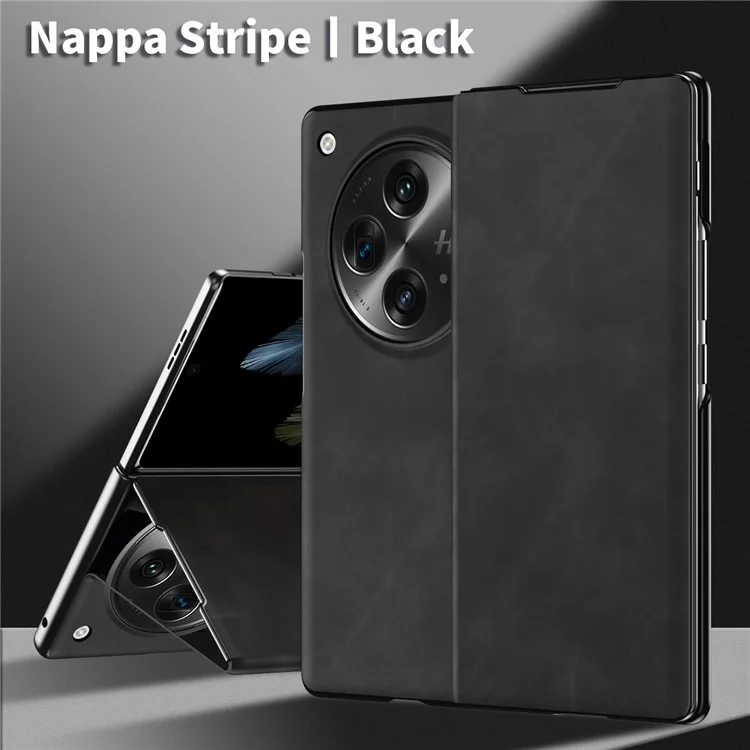 For Oppo Find N3 5G Phone Case Nappa Texture Leather + PC Cover with Stand - Black
