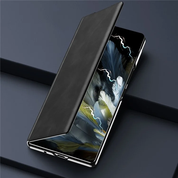 For Oppo Find N3 5G Phone Case Nappa Texture Leather + PC Cover with Stand - Black