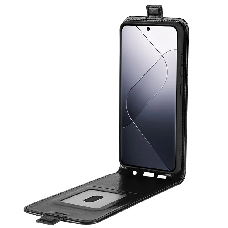 Para Xiaomi 14 Case Crazy Horse Texture Leather Cover com Suporte para Cartão - Preto