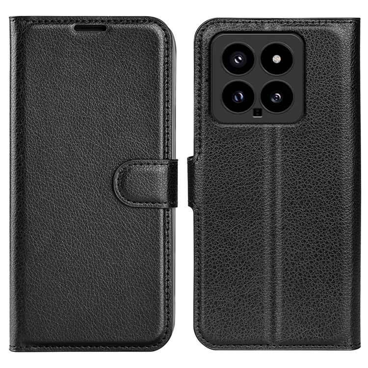 Pour Xiaomi 14 Case Litchi Texture PU Leather Stand Phone Wallet Cover - Noir