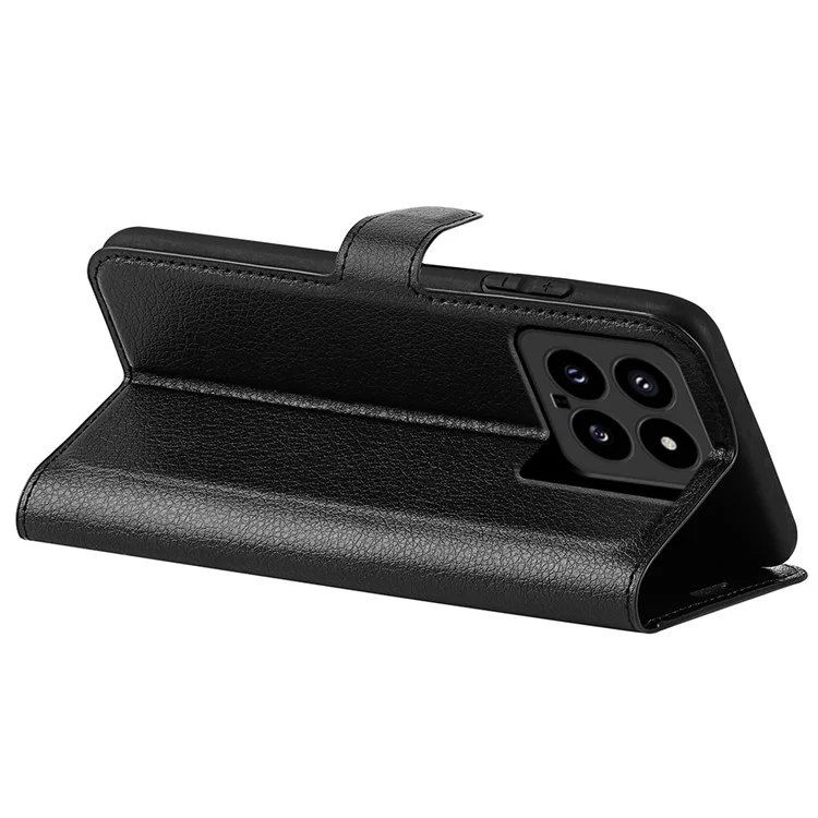 Pour Xiaomi 14 Case Litchi Texture PU Leather Stand Phone Wallet Cover - Noir