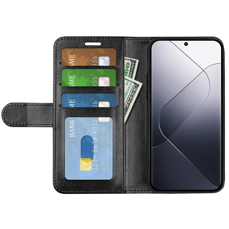 Etui na Xiaomi 14, etui portfelik z kozą PU o fakturze konia, pokrywa telefoniczna - Czarny