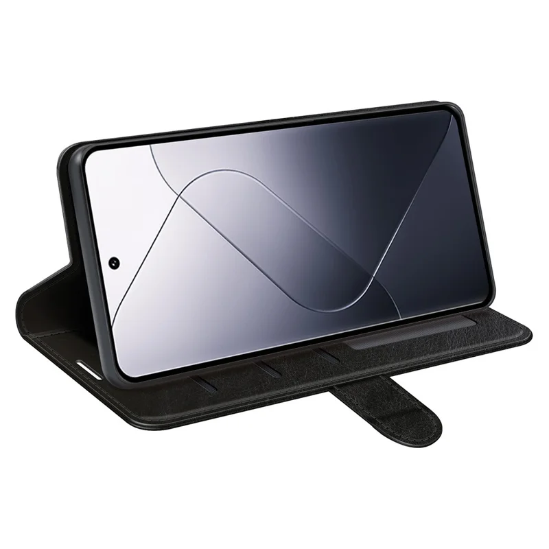 Etui na Xiaomi 14, etui portfelik z kozą PU o fakturze konia, pokrywa telefoniczna - Czarny