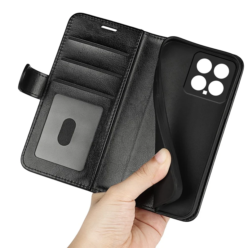 Etui na Xiaomi 14, etui portfelik z kozą PU o fakturze konia, pokrywa telefoniczna - Czarny