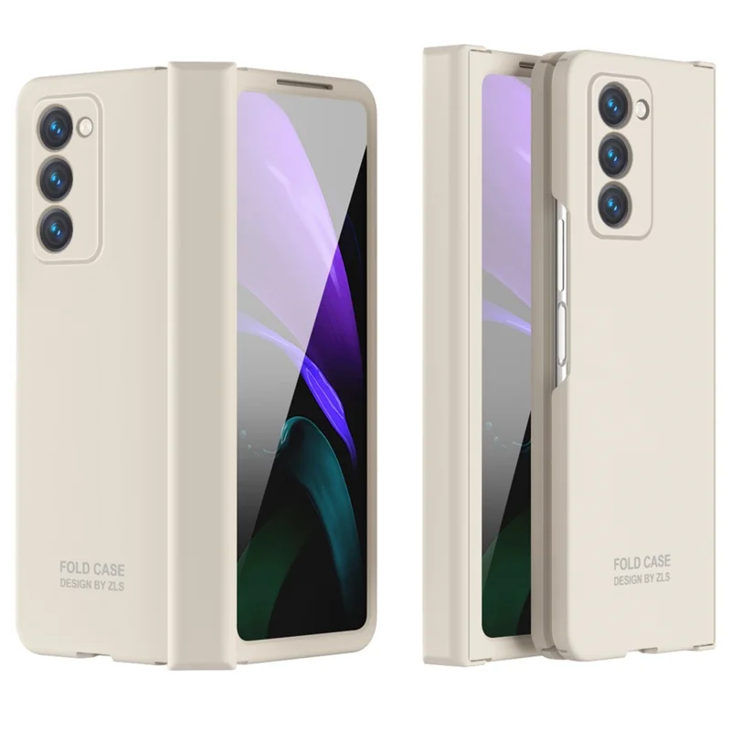 Для Samsung Galaxy Z Fold2 5G Hard PC Case Anti-scratch Phone Cover with Tempered Glass Film - Бежевый