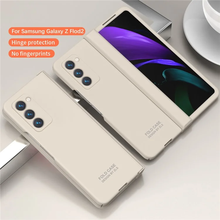 Для Samsung Galaxy Z Fold2 5G Hard PC Case Anti-scratch Phone Cover with Tempered Glass Film - Бежевый