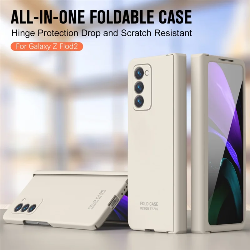 Для Samsung Galaxy Z Fold2 5G Hard PC Case Anti-scratch Phone Cover with Tempered Glass Film - Бежевый