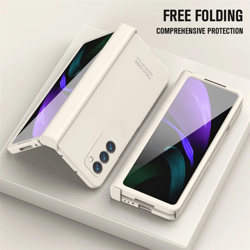 Для Samsung Galaxy Z Fold2 5G Hard PC Case Anti-scratch Phone Cover with Tempered Glass Film - Бежевый