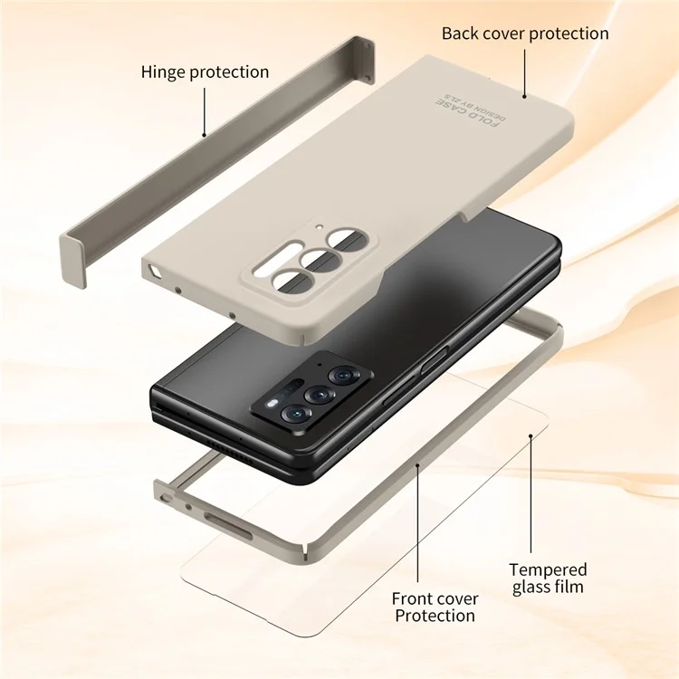 Für Oppo Find N-Hülle Kratzfeste, harte PC-Handyhülle mit Glasfolienfilm - Beige