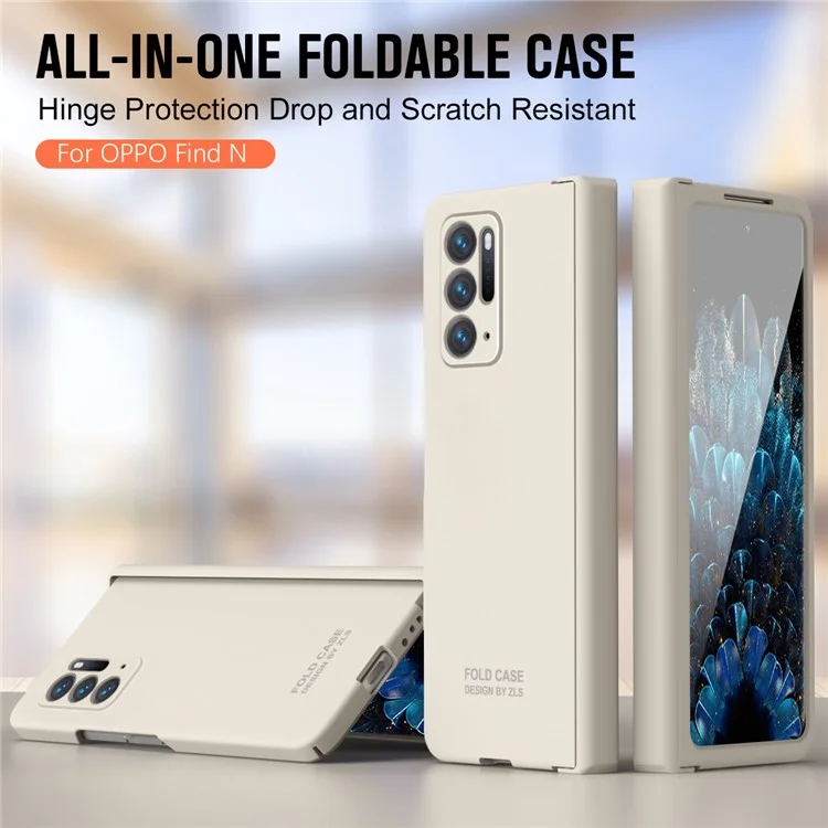 Für Oppo Find N-Hülle Kratzfeste, harte PC-Handyhülle mit Glasfolienfilm - Beige