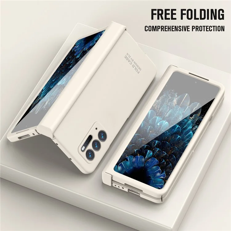 Für Oppo Find N-Hülle Kratzfeste, harte PC-Handyhülle mit Glasfolienfilm - Beige