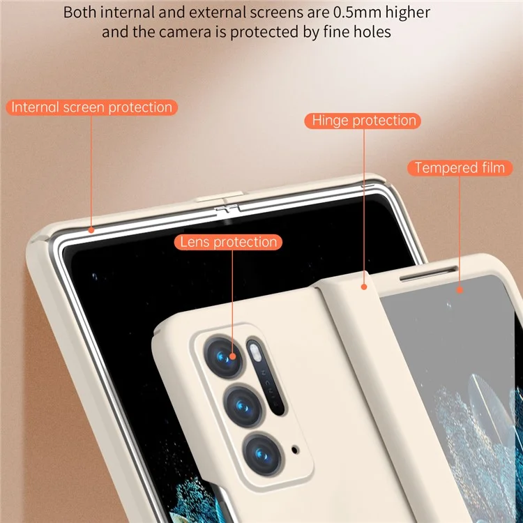 Für Oppo Find N-Hülle Kratzfeste, harte PC-Handyhülle mit Glasfolienfilm - Beige