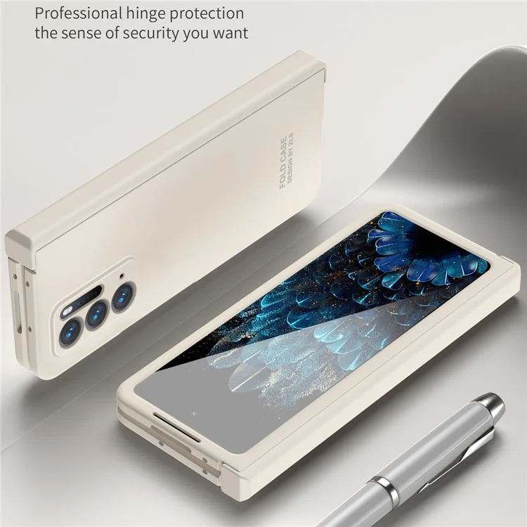 Für Oppo Find N-Hülle Kratzfeste, harte PC-Handyhülle mit Glasfolienfilm - Beige