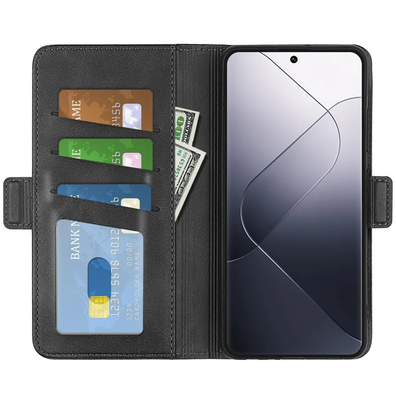 Für Xiaomi 14 Pro Hülle PU-Leder Magnetverschluss Geldbörse Cover - Schwarz