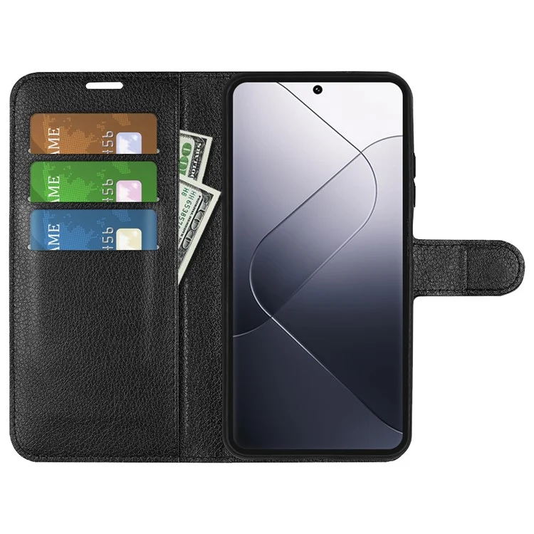 Para Xiaomi 14 Pro Case Litchi Texture Anti-scratch Wallet Leather Cover - Negro