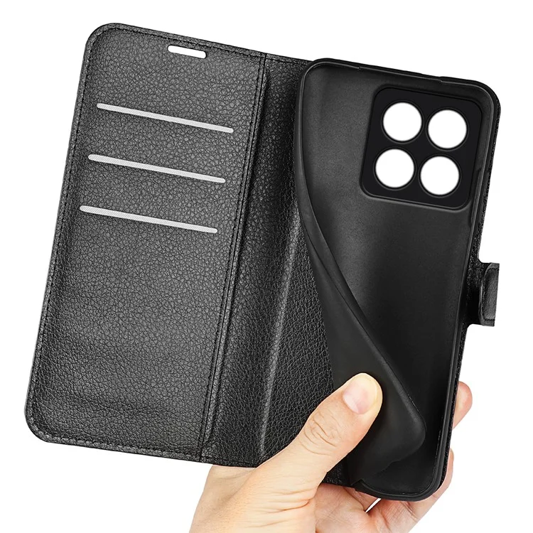 Para Xiaomi 14 Pro Case Litchi Texture Anti-scratch Wallet Leather Cover - Negro