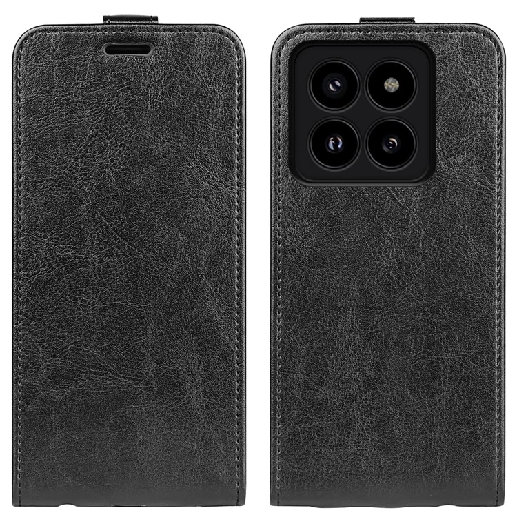 Pour Xiaomi 14 Pro Étui Texture Cheval Fou Vertical Rabat Housse En Cuir - Noir