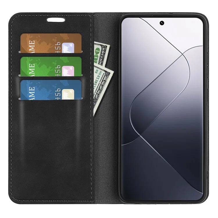 Para Xiaomi 14 Pro Funda Carcasa de Piel de PU Cartera Plegable - Negro