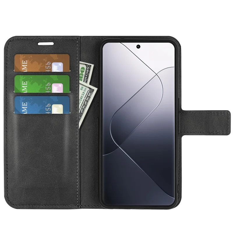 For Xiaomi 14 Pro Case Calf Texture Full Protection Phone Leather Cover - Black