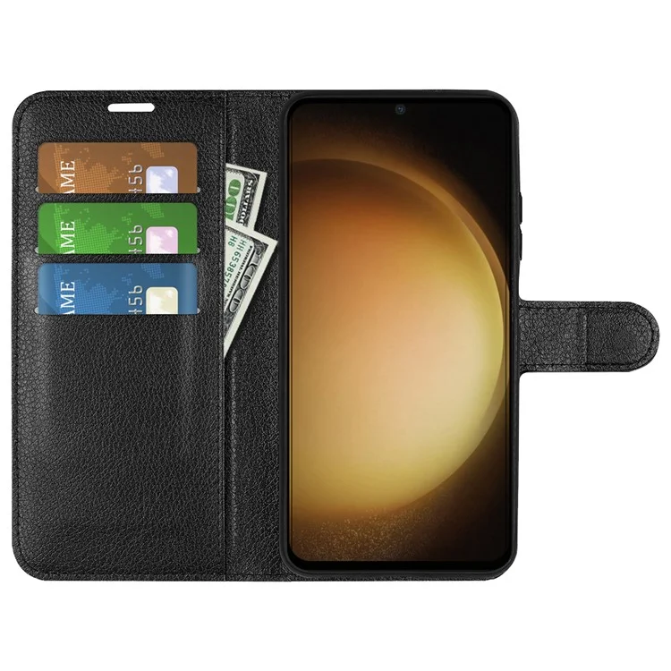 Per Samsung Galaxy S24+ Cover Portafoglio Stand Texture Litchi Cover per telefono - Nero
