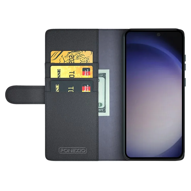 Чехол-книжка для Samsung Galaxy S24 из натуральной разделенной кожи - Черный