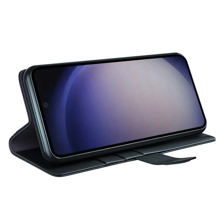 Чехол-книжка для Samsung Galaxy S24 из натуральной разделенной кожи - Черный