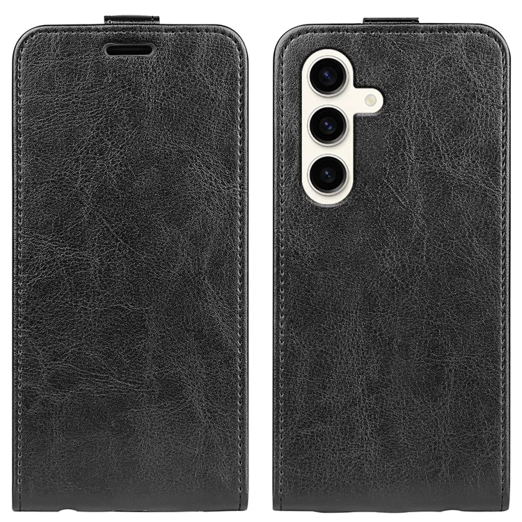 For Samsung Galaxy S24+ Case PU Leather Vertical Flip Phone Cover - Black