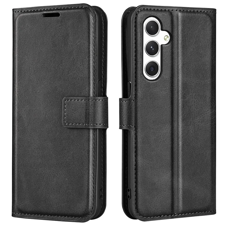 For Samsung Galaxy S24 Case PU Leather Calf Texture Full Protective Phone Cover - Black