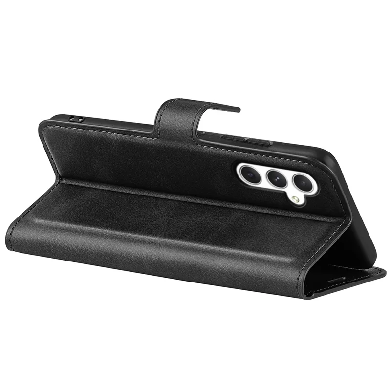 For Samsung Galaxy S24 Case PU Leather Calf Texture Full Protective Phone Cover - Black