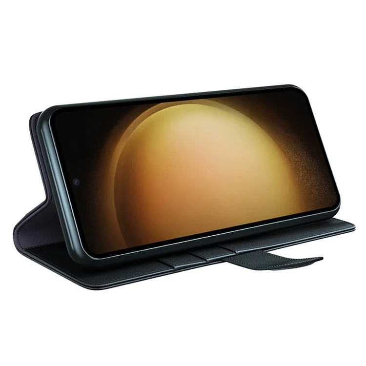 For Samsung Galaxy S24+ Case Genuine Split Leather Phone Cover with Wallet Stand - Black