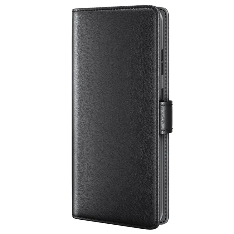 For Samsung Galaxy S24+ Case Genuine Split Leather Phone Cover with Wallet Stand - Black