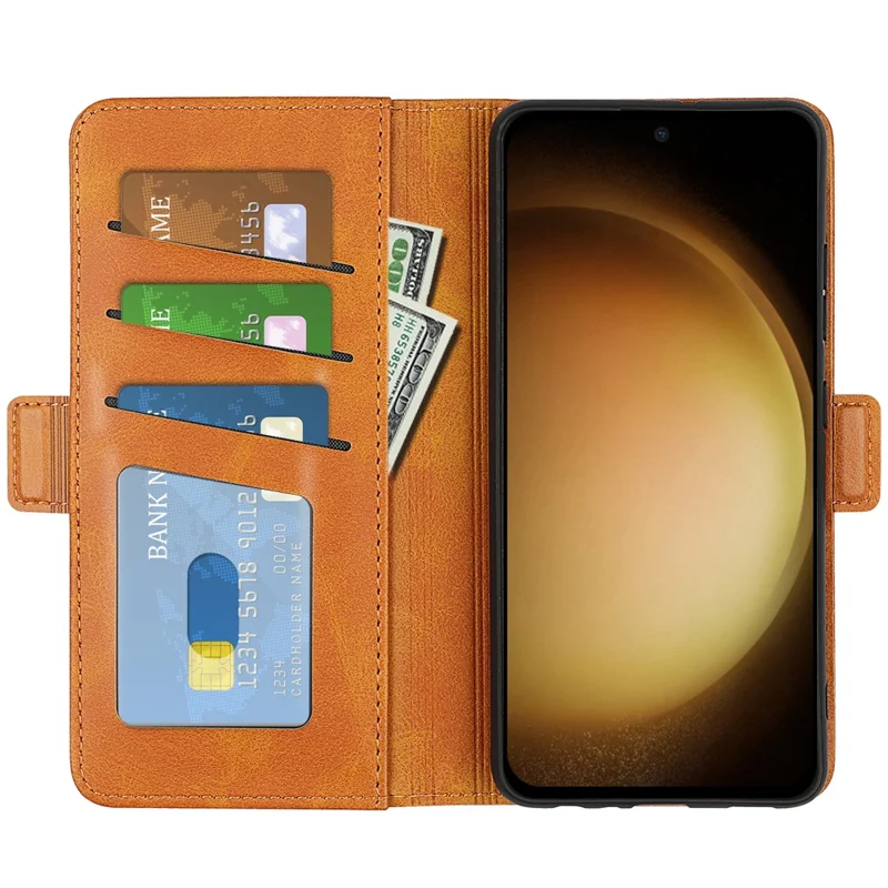 Coque pour Samsung Galaxy S24+ Dual Magnetic Clasp Folio PU Leather Phone Cover - Jaune