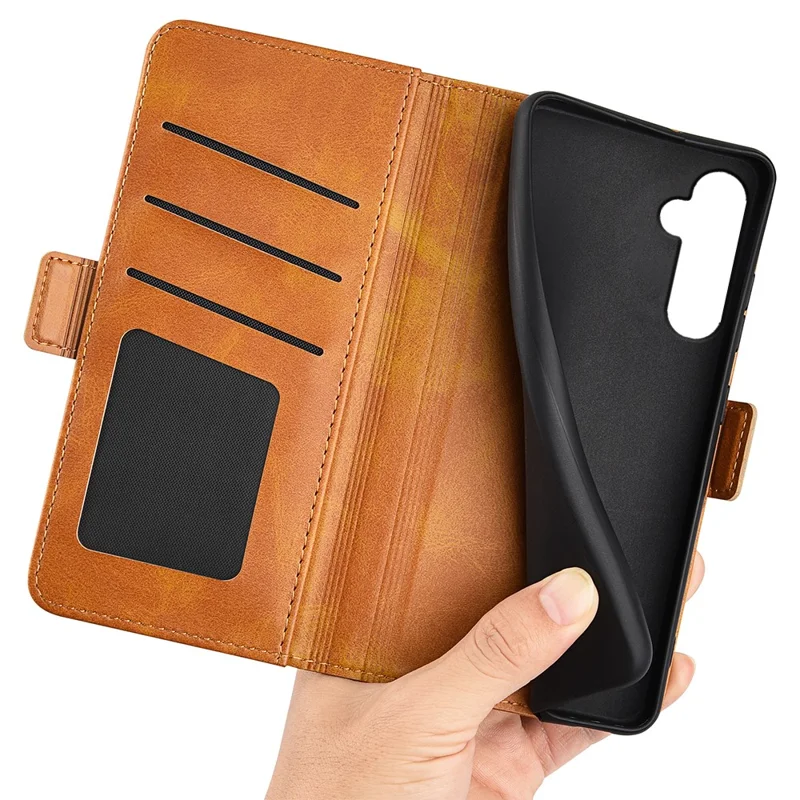 Coque pour Samsung Galaxy S24+ Dual Magnetic Clasp Folio PU Leather Phone Cover - Jaune