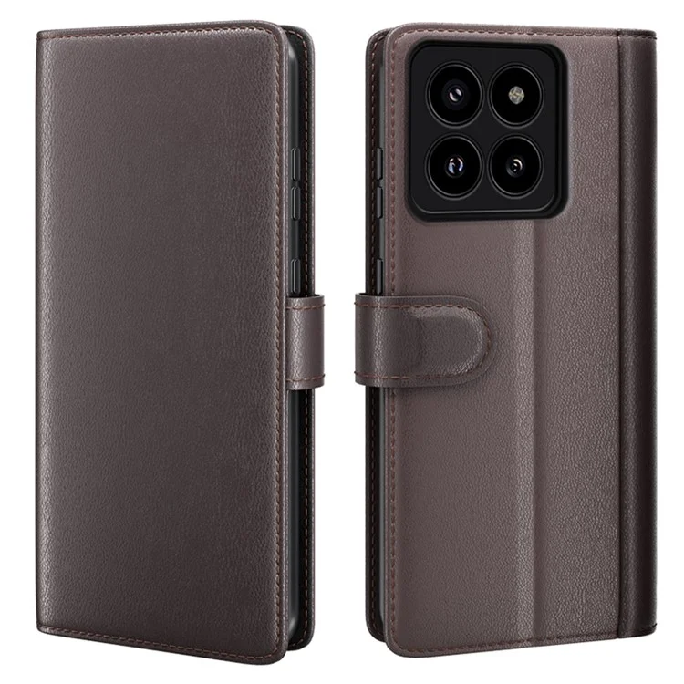 Pour Xiaomi 14 Pro Case Genuine Split Leather Stand Wallet Folio Cover - Brown