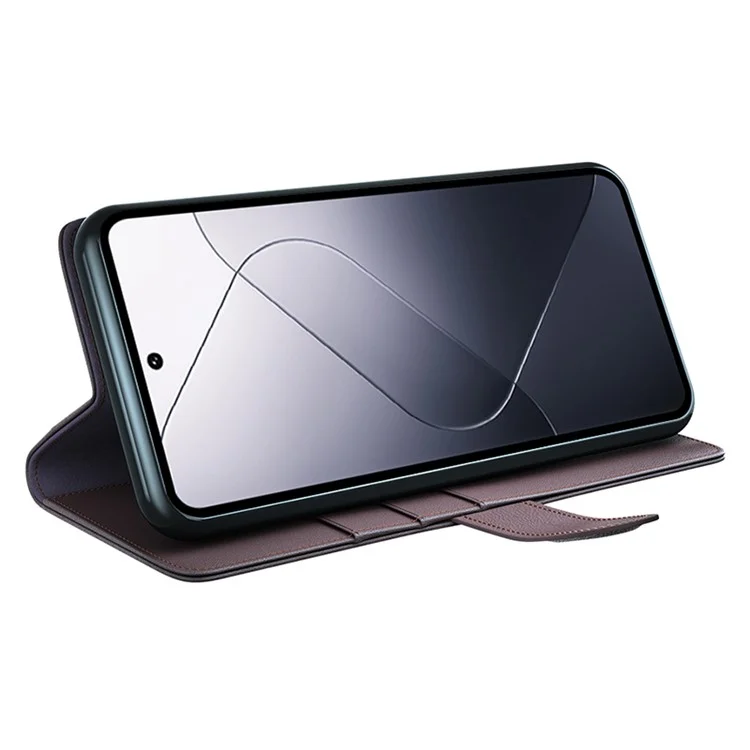 Pour Xiaomi 14 Pro Case Genuine Split Leather Stand Wallet Folio Cover - Brown