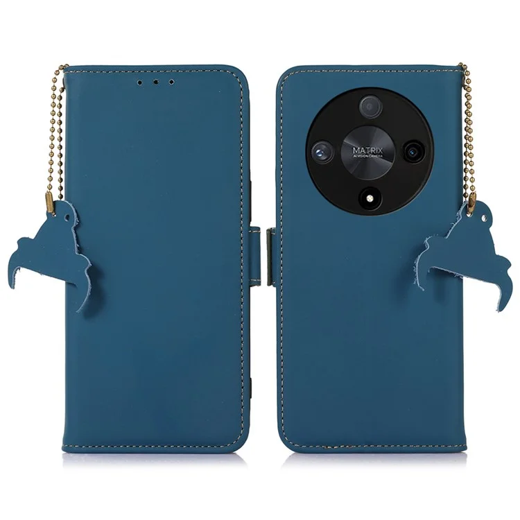 For Honor X9b 5G / Magic6 Lite 5G Case Silky Genuine Cow Leather Phone Wallet Cover - Blue